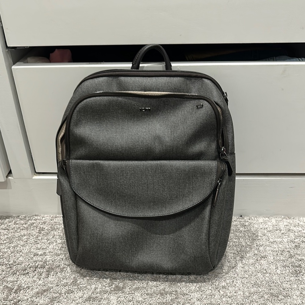 Tumi Gray Laptop Bag with Sturdy Handle and Boxy Shape